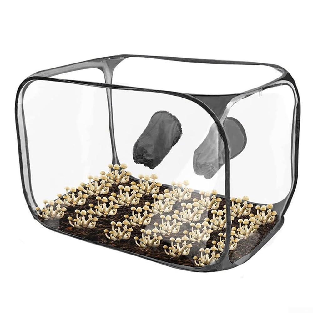 Still Air Box, 80 x 59 x 59 cm, Pilzfruchtkammer, transparentes PVC mit Reißverschluss für Zugang, faltbares Design für Mykologie-Enthusiasten (schwarz)