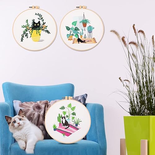 Miniatura 5 de SIMEIQI Kit de bordado de 3 juegos para principiantes con patrón e instrucciones (idioma español no garantizado), kit de punto de cruz para adultos,