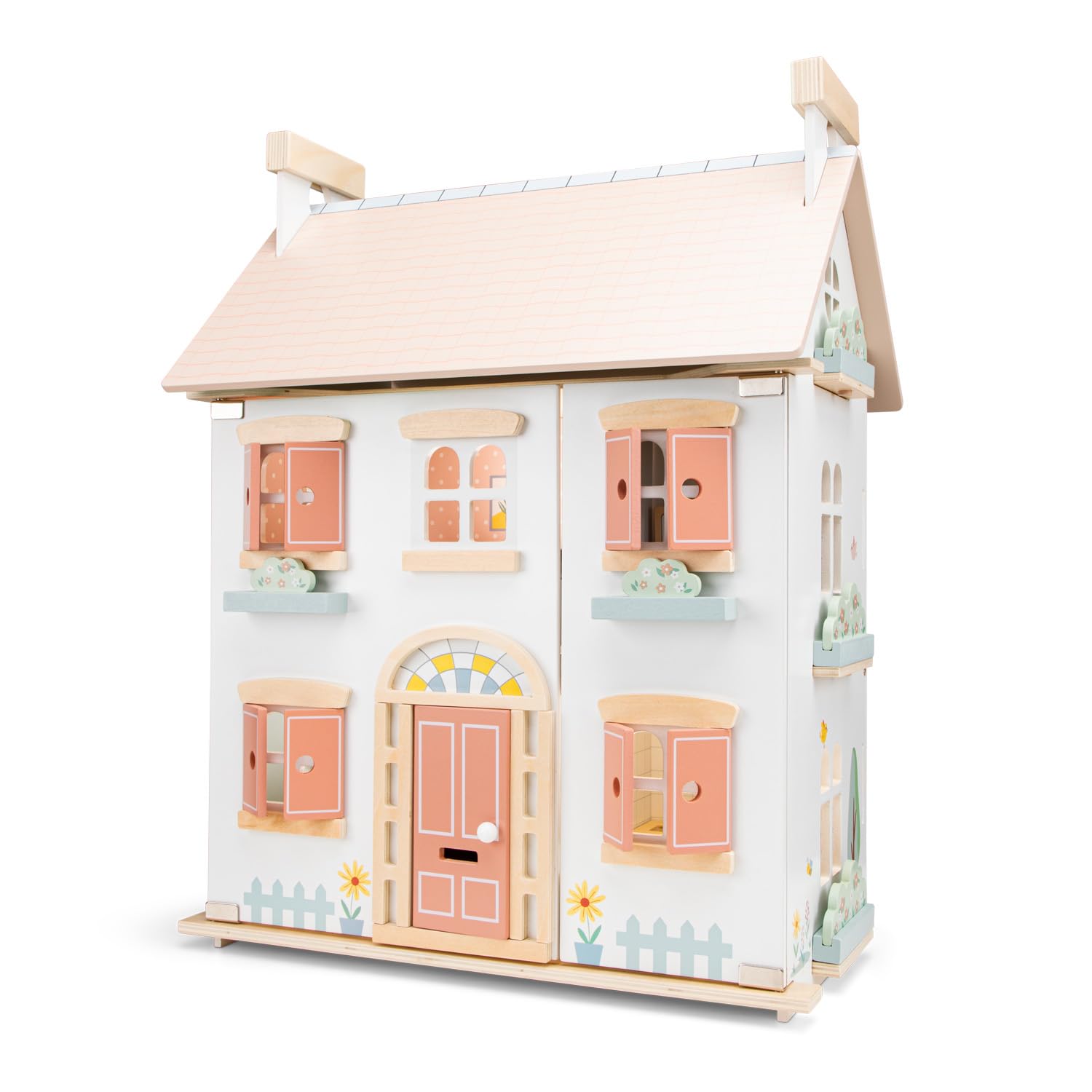 Woet® Casa delle Bambole Pieghevole Giocattolo in Legno per Bambini - Con 18 Mobili e 2 Bambole - Casa Portatile di Imitazione - A Partire da 3 Anni
