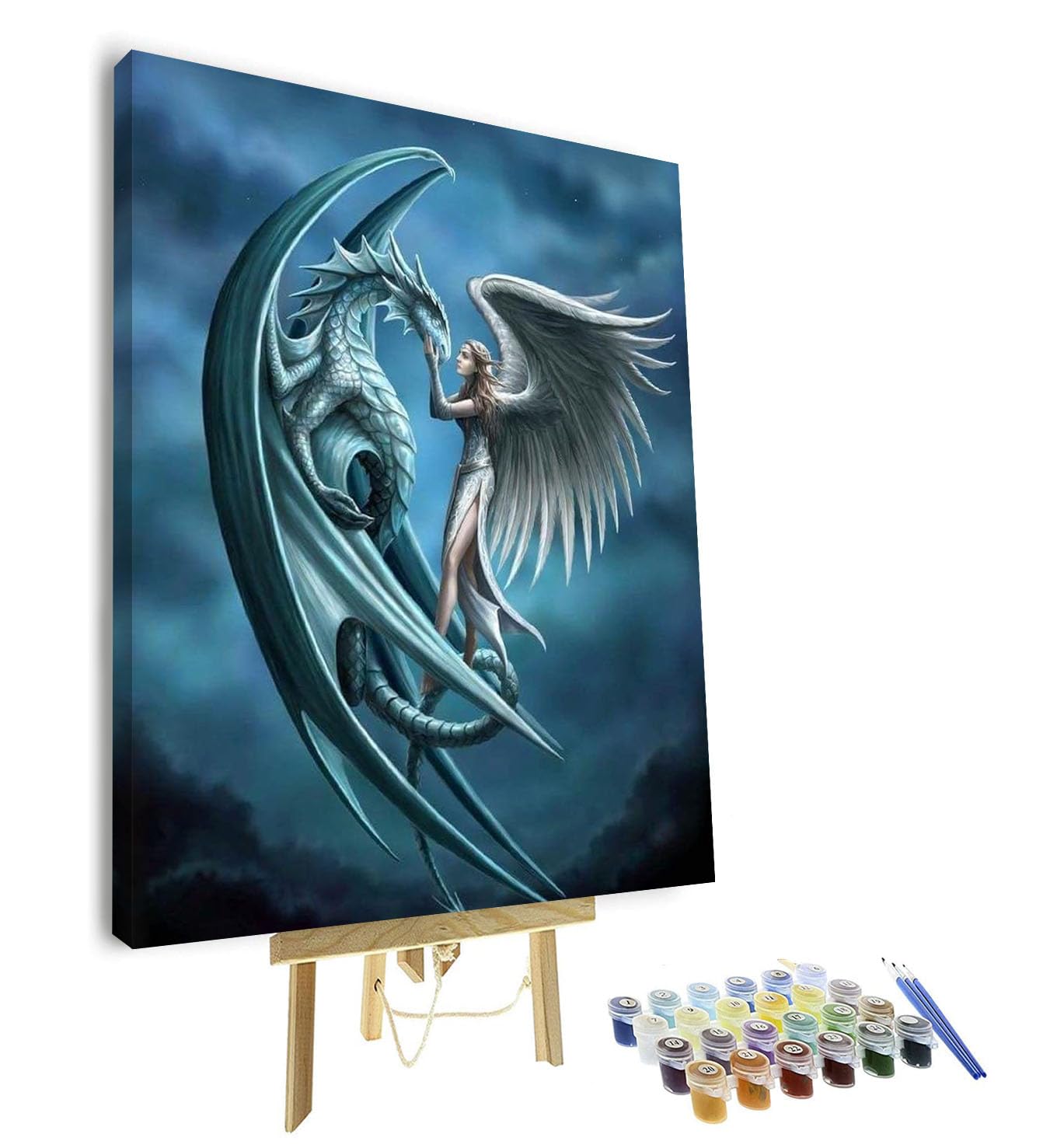 TISHIRON Paint by Numbers Kit for Adults - Fantasy Dragon & Warrior Princess Color by Number on Canvas, DIY Art Project for Adult Beginner - 16x20 Inch, Framed