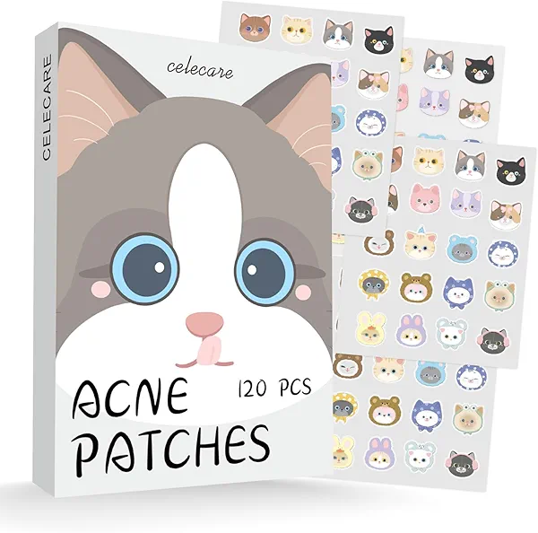 CELECARE,Pimple Patches,Acne Patches,Pimple Patches for Face, Cute Stickers,Salicylic Acid & Tea Tree, 120 Hydrocolloid Dots in 20 Colors for Face,Cute Cat Pimple Stickers