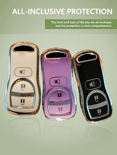 Miniatura 3 de ontto Carcasa para llave de control remoto inteligente de 3 botones para Nissan 2002-2006, bolsa para llavero de TPU Dudable antiarañazos para