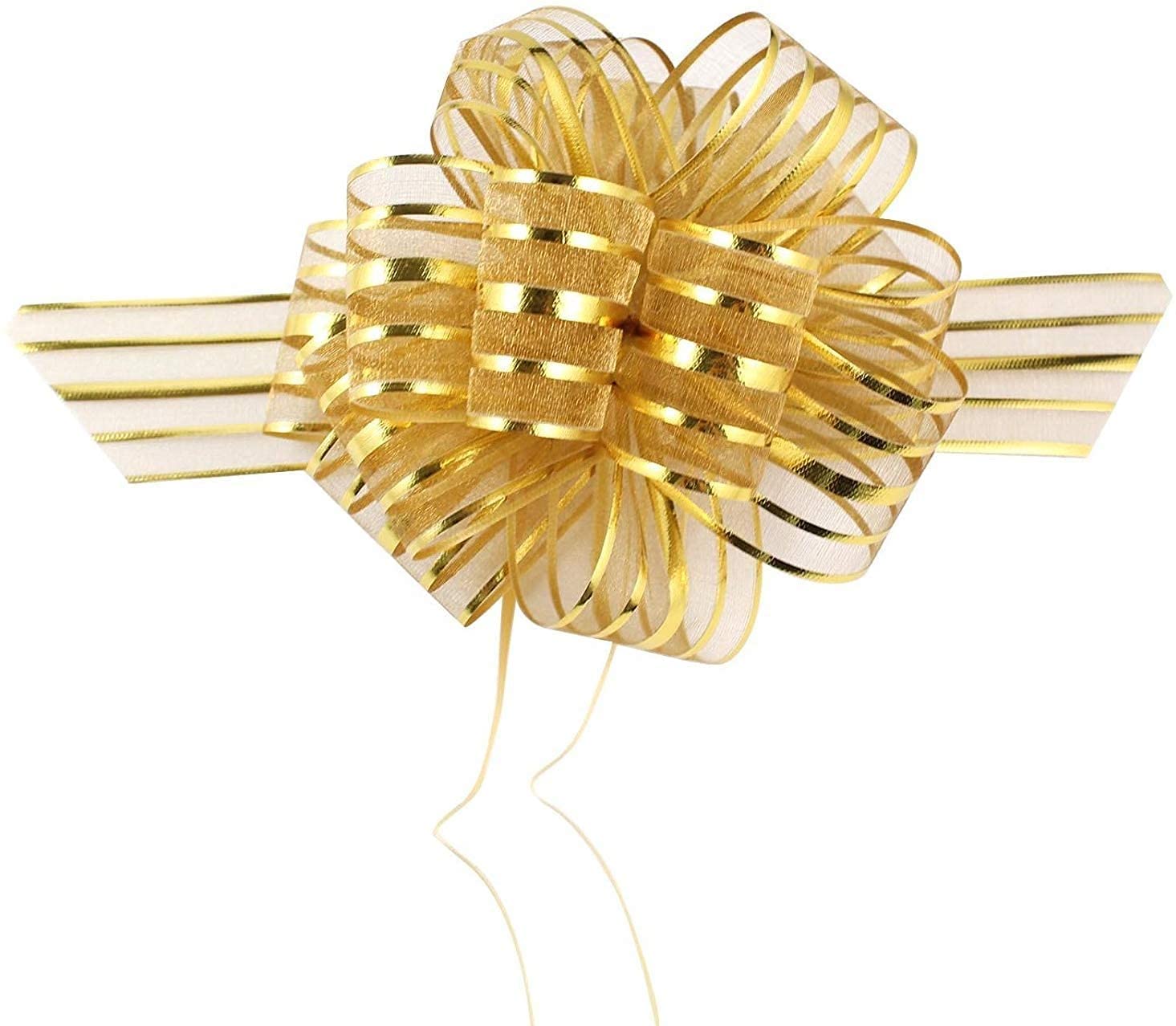 EPARTYSet of 10 Wedding Pull Bow Organza Striped Ribbon String with 35" Long Tulle Tails