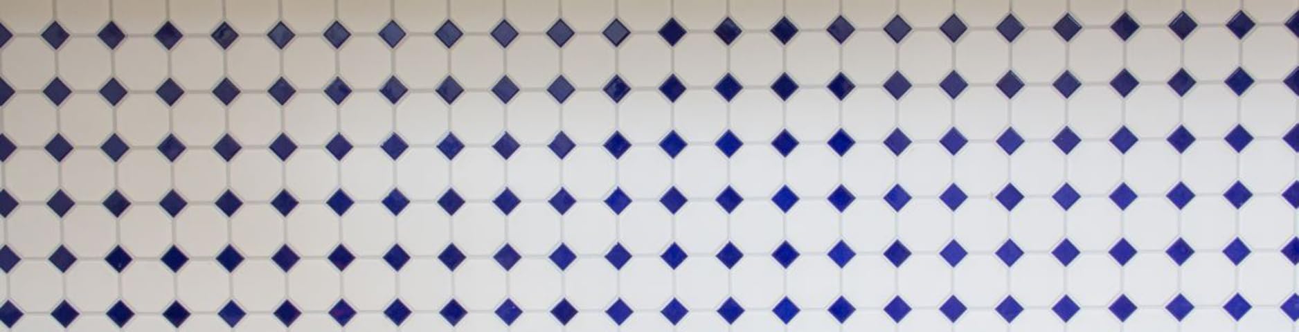 Mosaïque Carreaux Céramique Octogonaux Blanc Et Bleu Cobalt - Octa-180_f (10 Plaques)
