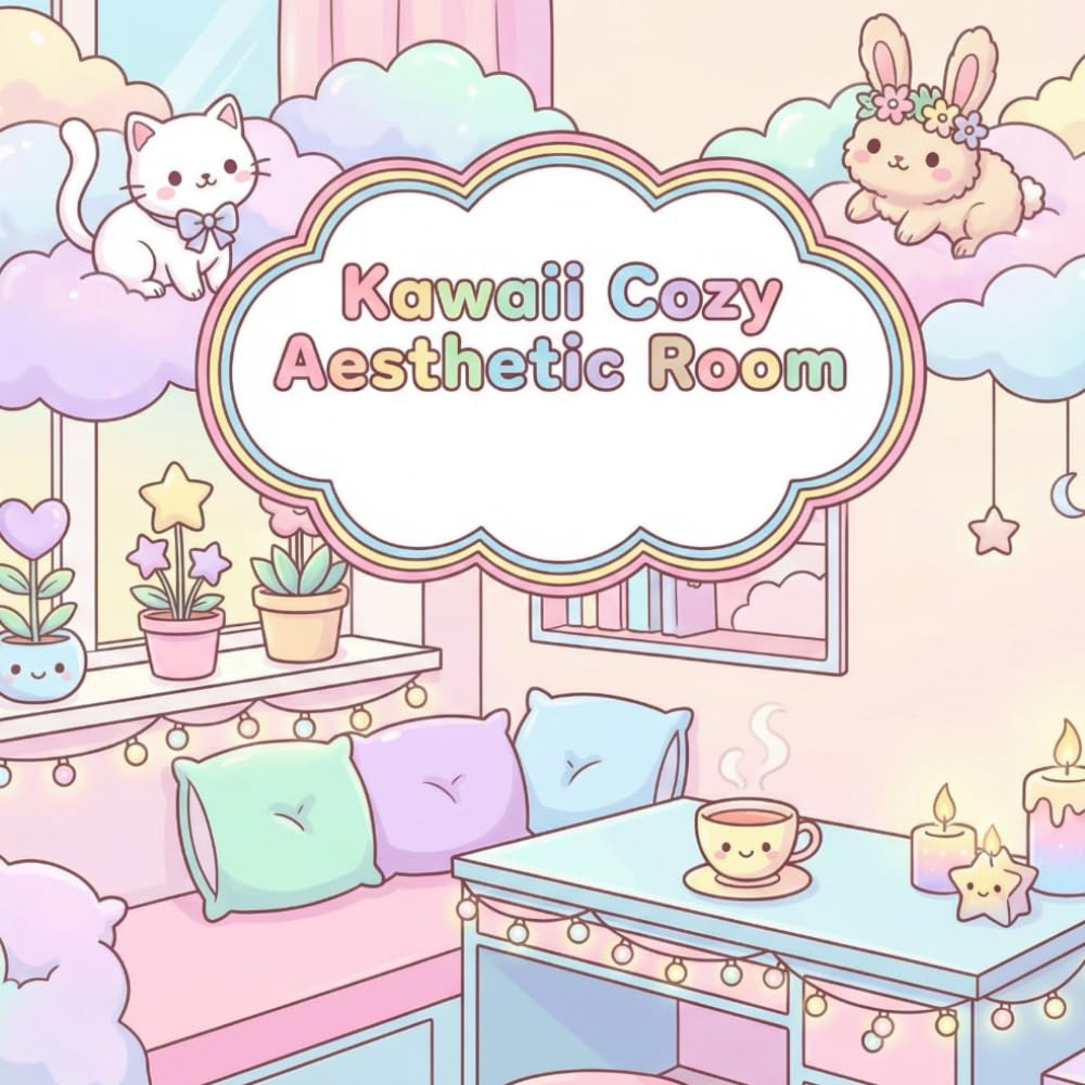 Kawii Cozy Aesthetic Room: Coloring book for adults. 30 Cute, Relaxing Kawaii Illustrations for Creative Unwinding.