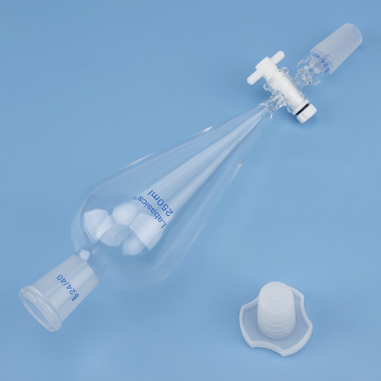 Labasics Embudo Separador Cónico en Forma de Pera de 250 ml con Llave de PTFE, Vidrio de Borosilicato Grueso y Juntas 24/40