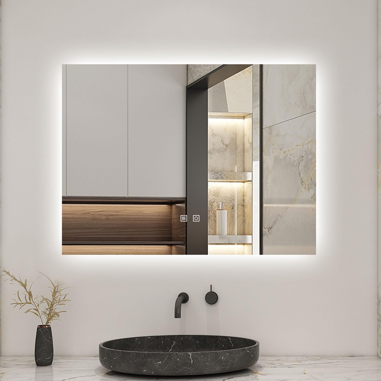 AICA Miroir Salle de Bain rectangulaire 70 x 50cm, 3 Couleurs + dimmable + Anti-buée + mémoire, Miroir Lumineux LED