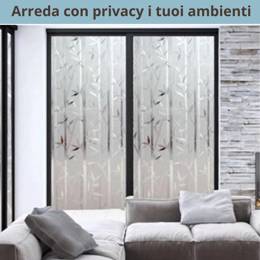Pellicola decorativa Vetri (Bamboo, 60 x 200 CM) Protezione Privacy Autoadesiva senza colla Anti UV senza Residui Facile Applicazione Finestre Doccia Aderenza Statica Rimovibile Riutilizzabile