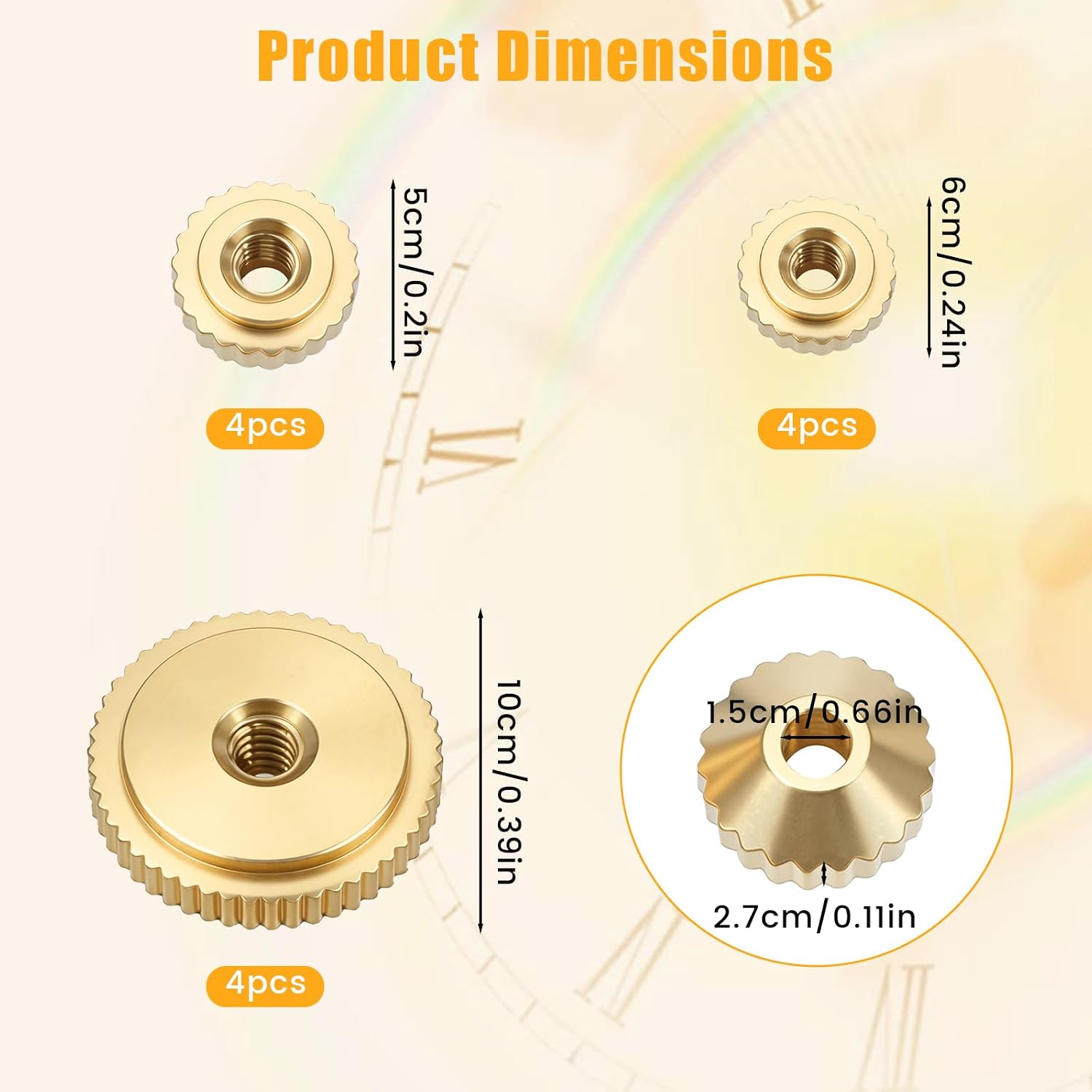 12 PCS Brass Clock Hand Nut Assortment, Clock Hand Assortment, Clock Parts for Wall Clocks, Table Clocks, Grandfather Clocks with 5/6/10mm