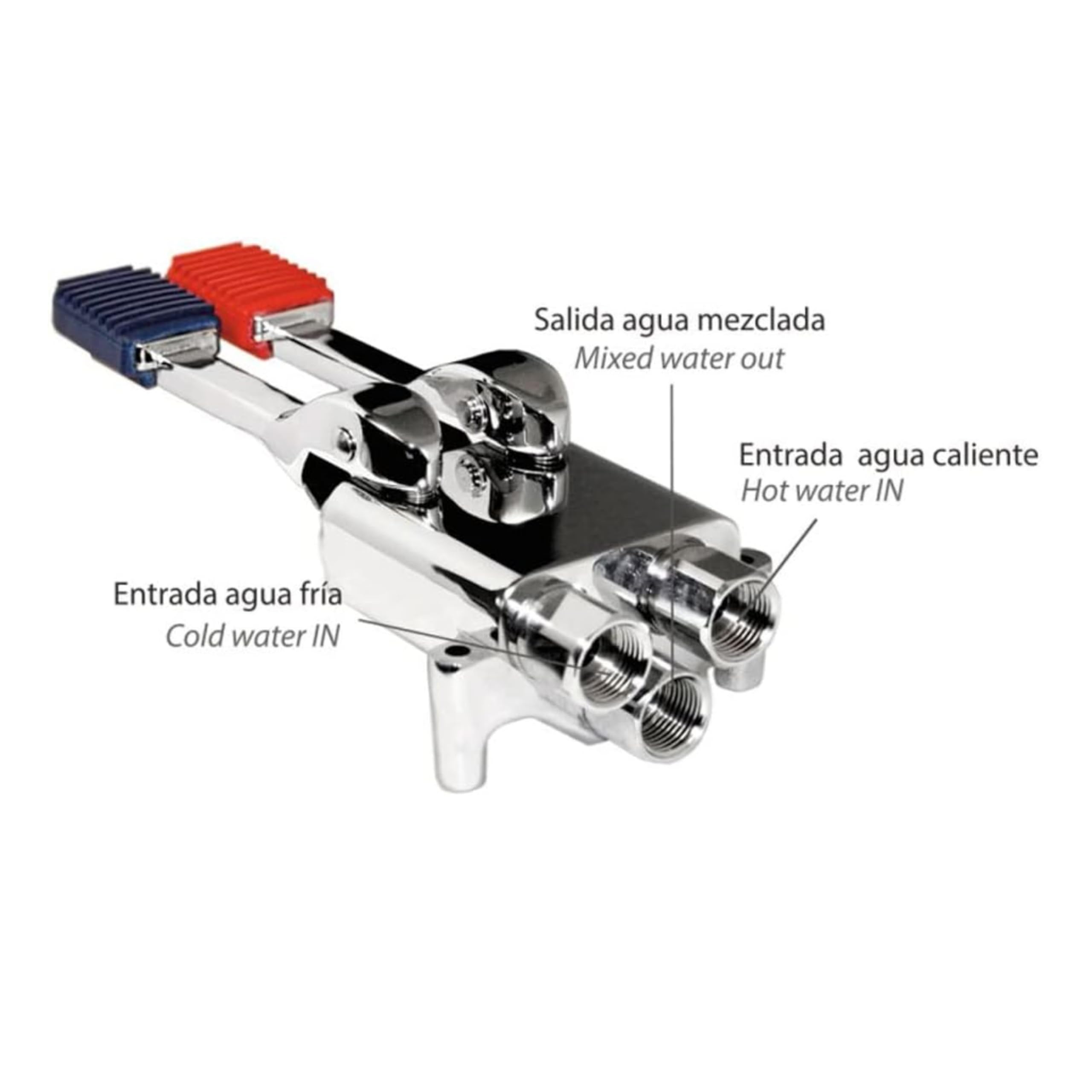 KIT Completo Grifo De Pedal 2 Aguas - Grifo Cocina Industrial Con Pedal Auto Mezclador Agua Fría Y Caliente, Con Flexo Latiguillo, Caño Alto Con Difusor De Agua Y Base De Fijación, Uso En Hostelería Y