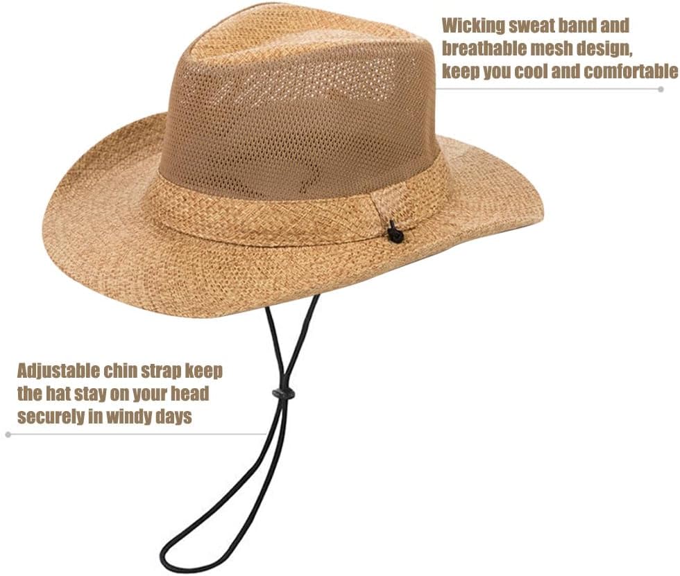 Wide Brim Straw Panama Hat Fedora Beach Sun Hat UPF50+ Unisex Fishing Hats - Image 5