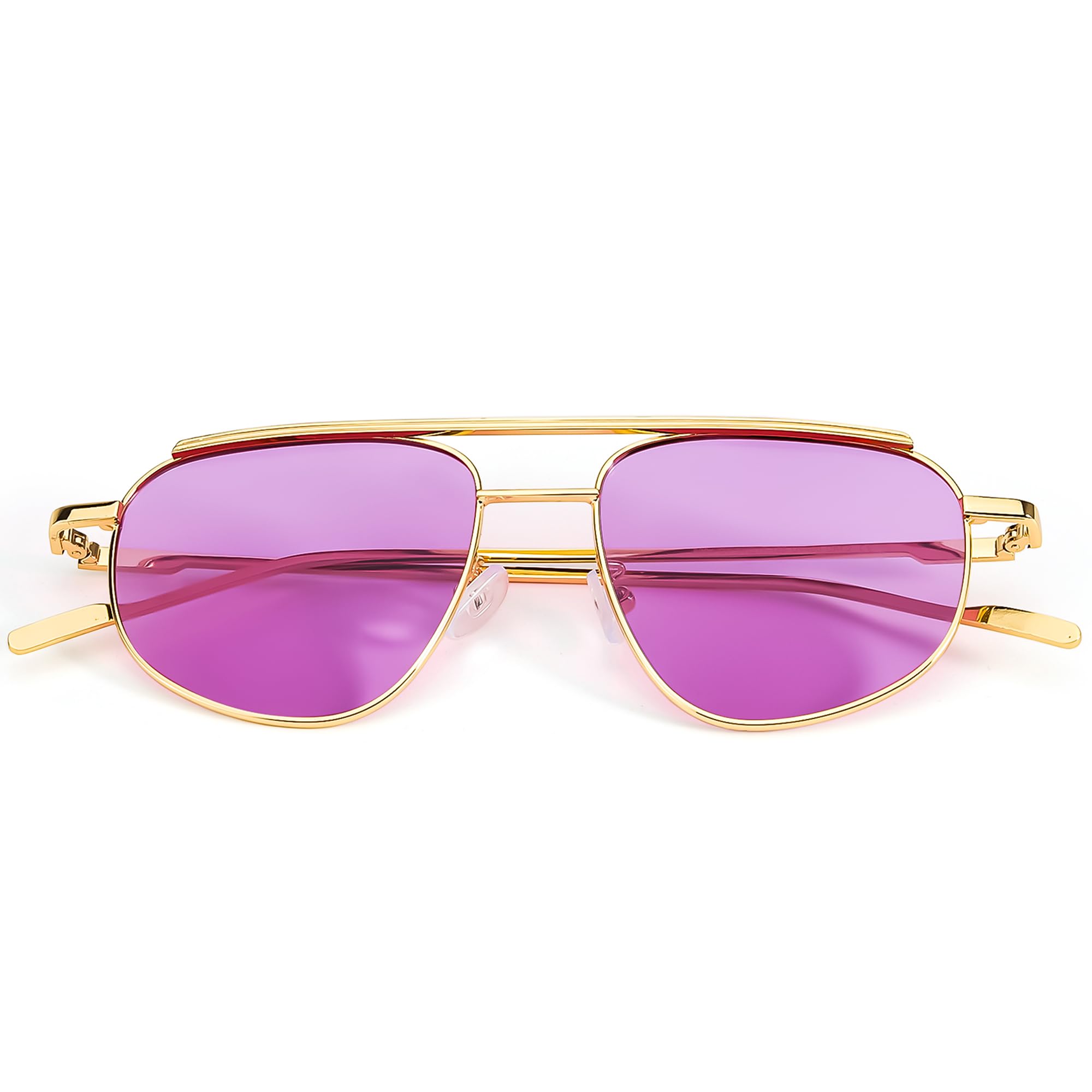 SIPHEW Womens Aviator Sunglasses- Trendy Square Light Tinted Color Double Bridge Metal Sunglasses for Women