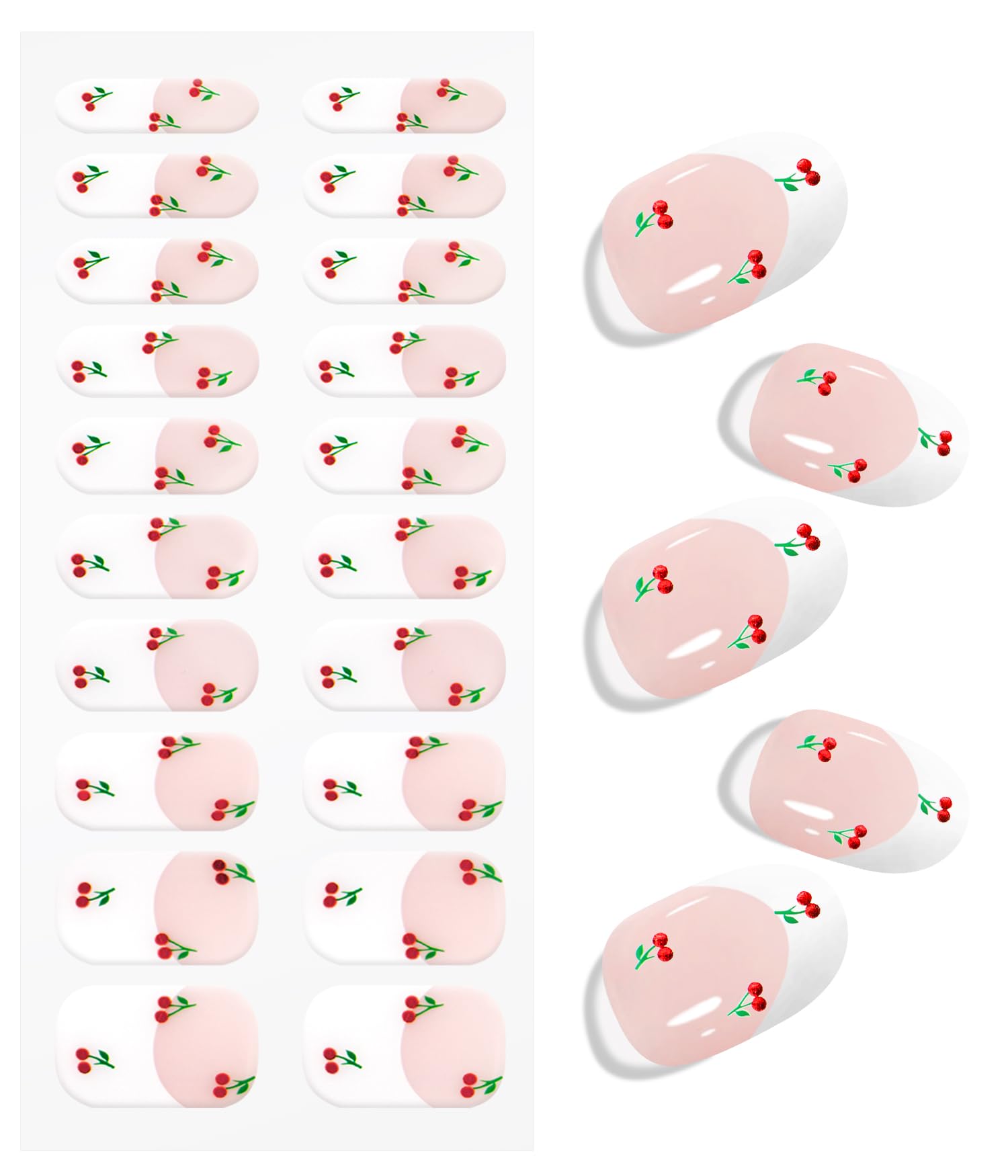 JMEOWIO Żel do paznokci Naklejki Francuskie Cherry Tip Naklejki do paznokci Żel Nail Art Naklejki Dekoracja