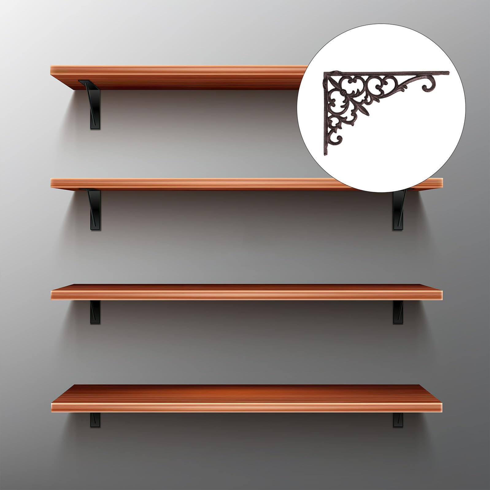 GALPADA 2 piezas Soportes de Estantes de Hierro Fundido con Diseño Floral Escuadras de Ángulo Recto Decorativas para Estanterías de Pared Resistentes y Fáciles de Instalar