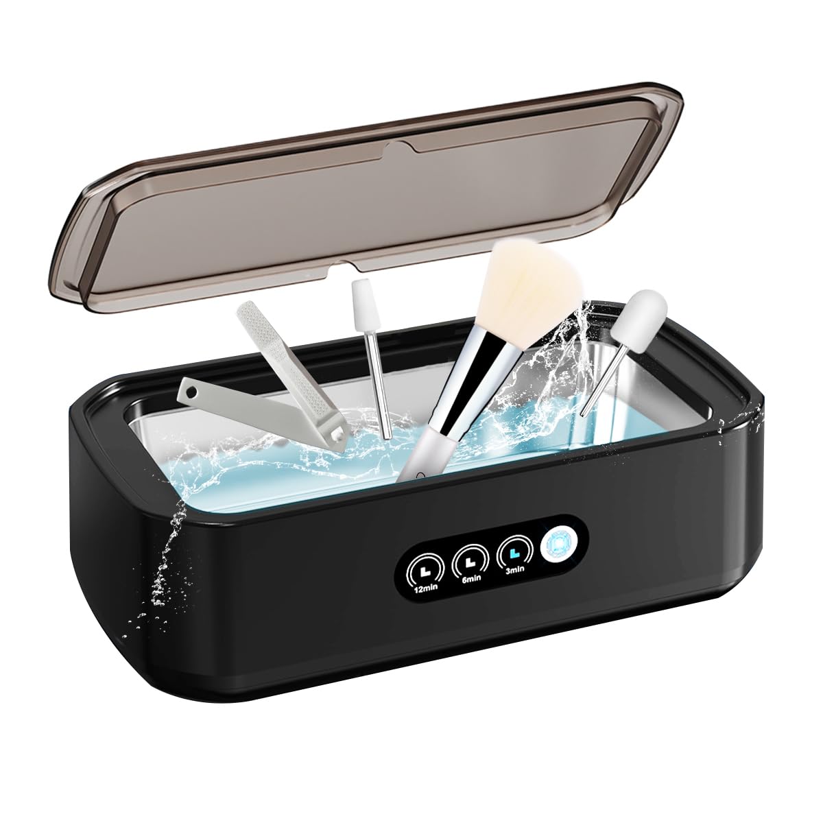 Pinkiou Limpiador ultrasónico de joyas de 49 kHz con 3 modos de temporizador, limpiador de joyas ultrasónico para gafas, anillos, maquillaje, tanque de agua de acero inoxidable 304, 650 ml