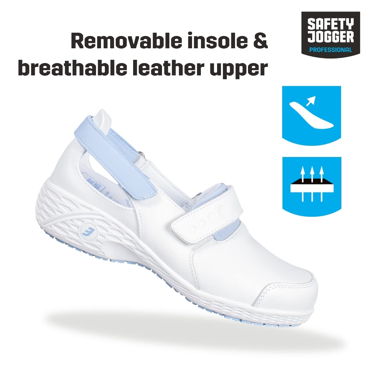 SAFETY JOGGER Sicherheitsschuhe Damen 35 EU - Samantha - Leichte, Bequemer Sicherheitsclog, Klettverschluss Leder Arbeitsschuh, ideal für Pflege oder Reinigung, Oxypas, Schwarz