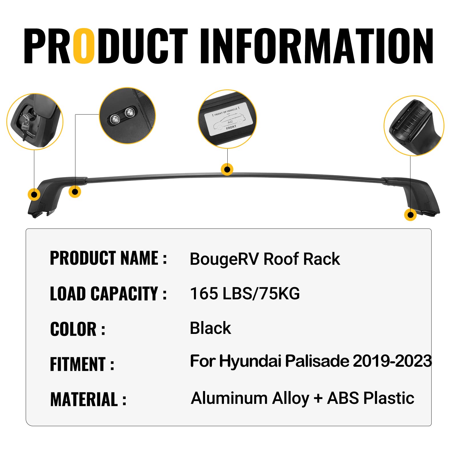 BougeRV Roof Rack Cross Bars for 2019-2023 Hyundai Palisade SE SEL XRT ...