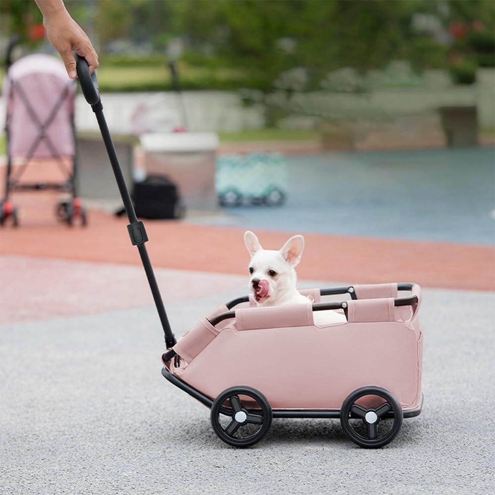 Carro de transporte para perros y gatos con asa retráctil, cochecito de viaje plegable de 4 ruedas con bolsa transportadora lavable para animales pequeños, hasta 4 kg (rosa)