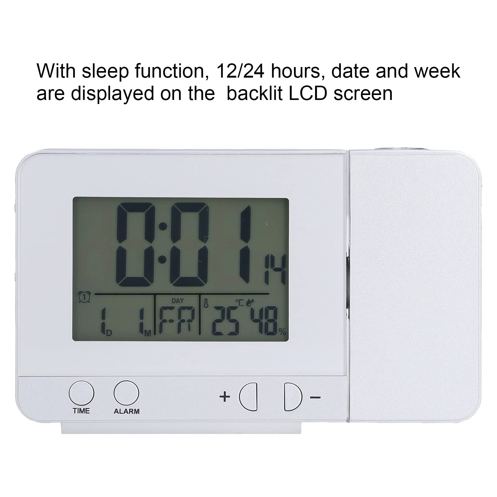 Backlit LED USB Charging Multifunctional Clock with Time Temperature,Projection Alarm Clock,Bedside Digital Alarm, Adjustable Brightness, Snooze,for Bedroom, Office, Kitchen, Projection Alarm Clo