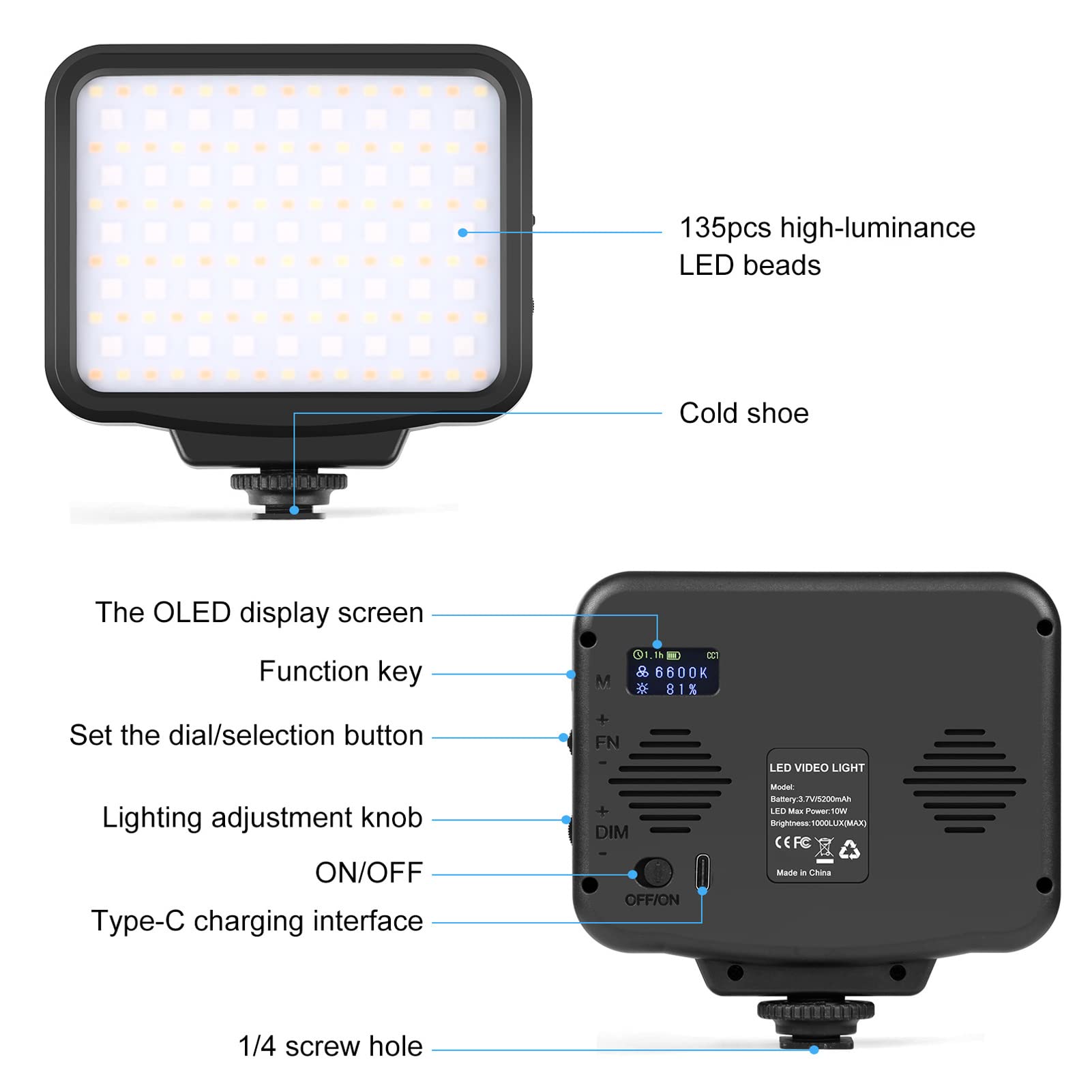 Luce Video RGB, Illuminazione della Fotocamera a Colori Dimmerabile da 2500 a 9900K, Lampada di Riempimento Fotografica a LED Portatile, 21 Effetti, 5200mAH Ricaricabile