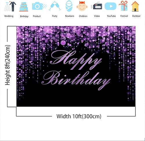 Miniatura 9 de Avezano Fondo de cumpleaños morado y negro, fondo de feliz cumpleaños, decoración de pancarta de cumpleaños púrpura con purpurina para mujeres,