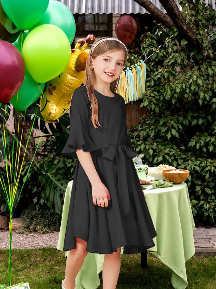 Girls Fall Winter Dresses Formal Fashion Belt Fit Knee High Modest Big Kids Midi Teen Dresses Outfits4