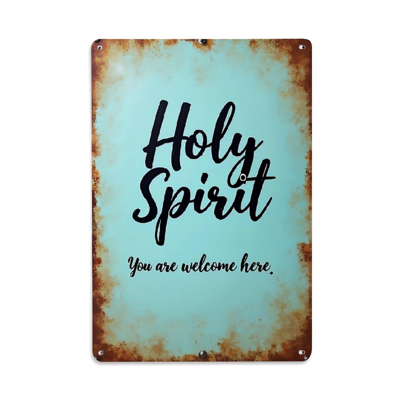 Nestemfo Vintage Holy Spirit Welcome Here Sign Tin Sign Metal Sign, Living Room,Bar, Home, Bedroom Wall Decor,Retro Metal Poster 8X12 Inches
