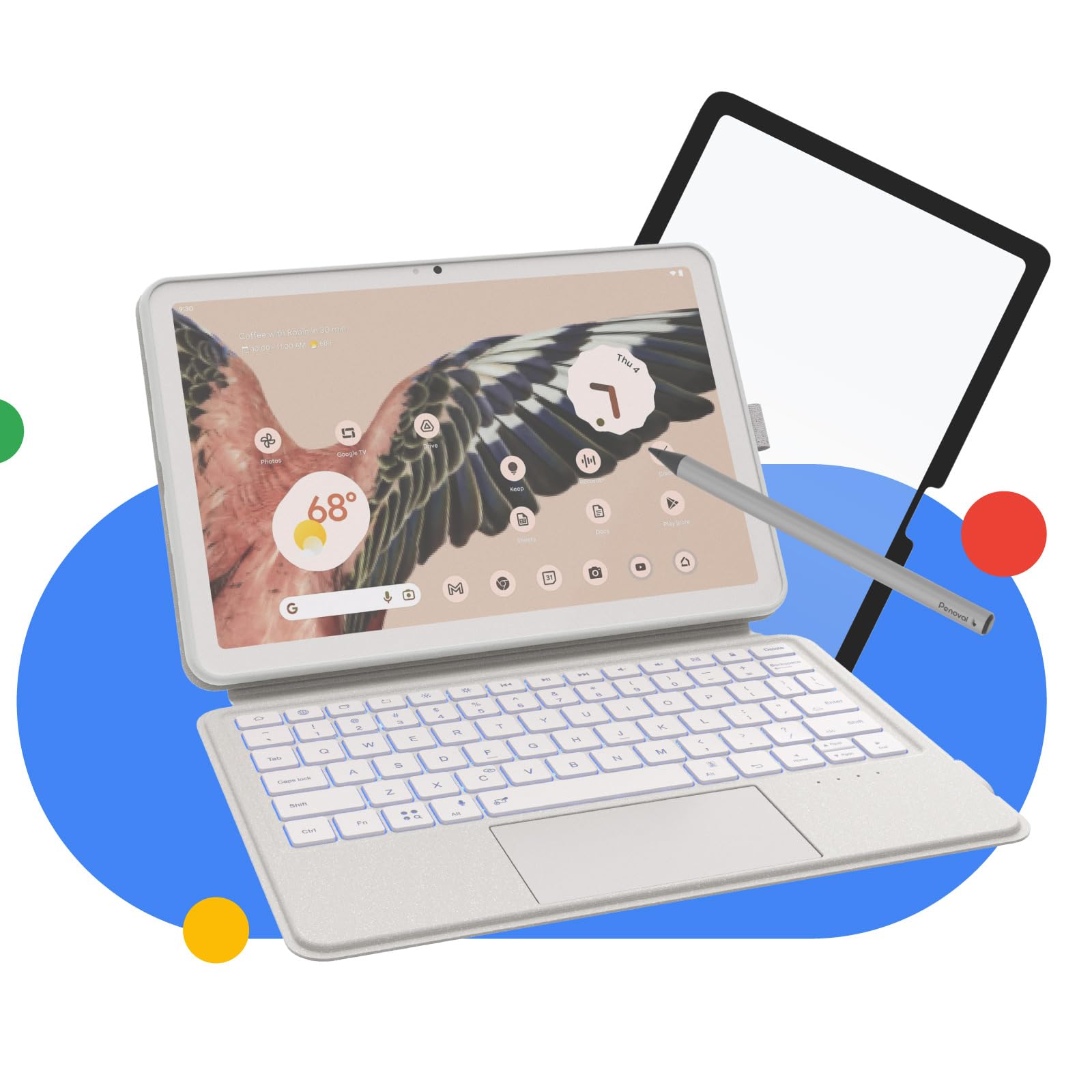 EIP Google Pixel Tablet White Bundle Plus : Keyboard Case, USI2.0 Stylus, Pixel Tablet Paper-Feel Screen Protector