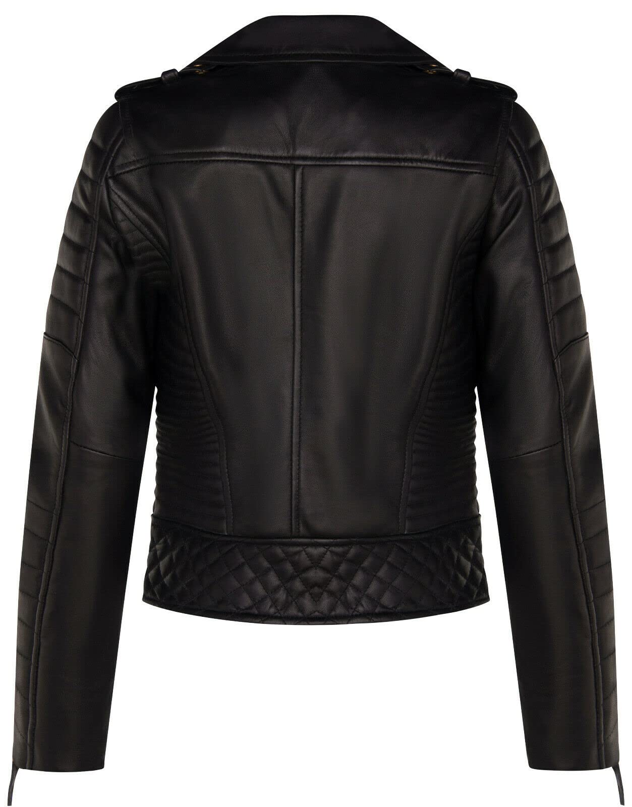 Infinity Leather Chaqueta para Damas en Napa Real Acolchada Negra y Dorada Mate Estilo Motero Gótico