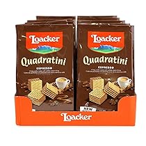 Loacker, Quadratini Espresso, Cubetti da Mangiare in un Boccone, con Cinque Strati di Cialdine Wafer e Quattro di Crema al Caffè Espresso, Snack Dolci per Colazione, 12 Sacchettini Richiudibili