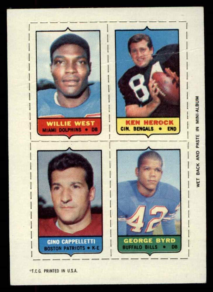 1969 Topps Willie West/Ken Herock/Gino Cappelletti/George Byrd (Football Card) FAIR Boston University/Minnesota/West Virginia/Oregon