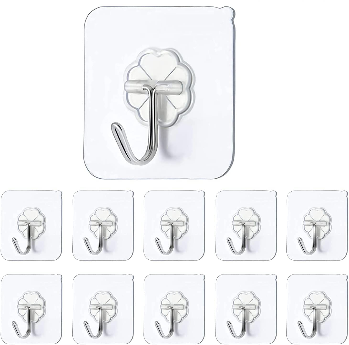 Self Adhesive Wall Hooks - Heavy Duty 10 KG Wall Hooks for Hanging | Nail Free Sticky Hooks for Wall Heavy Items, No Drill, Reusable Transparent Wall Hanger Hook (10)-image-46