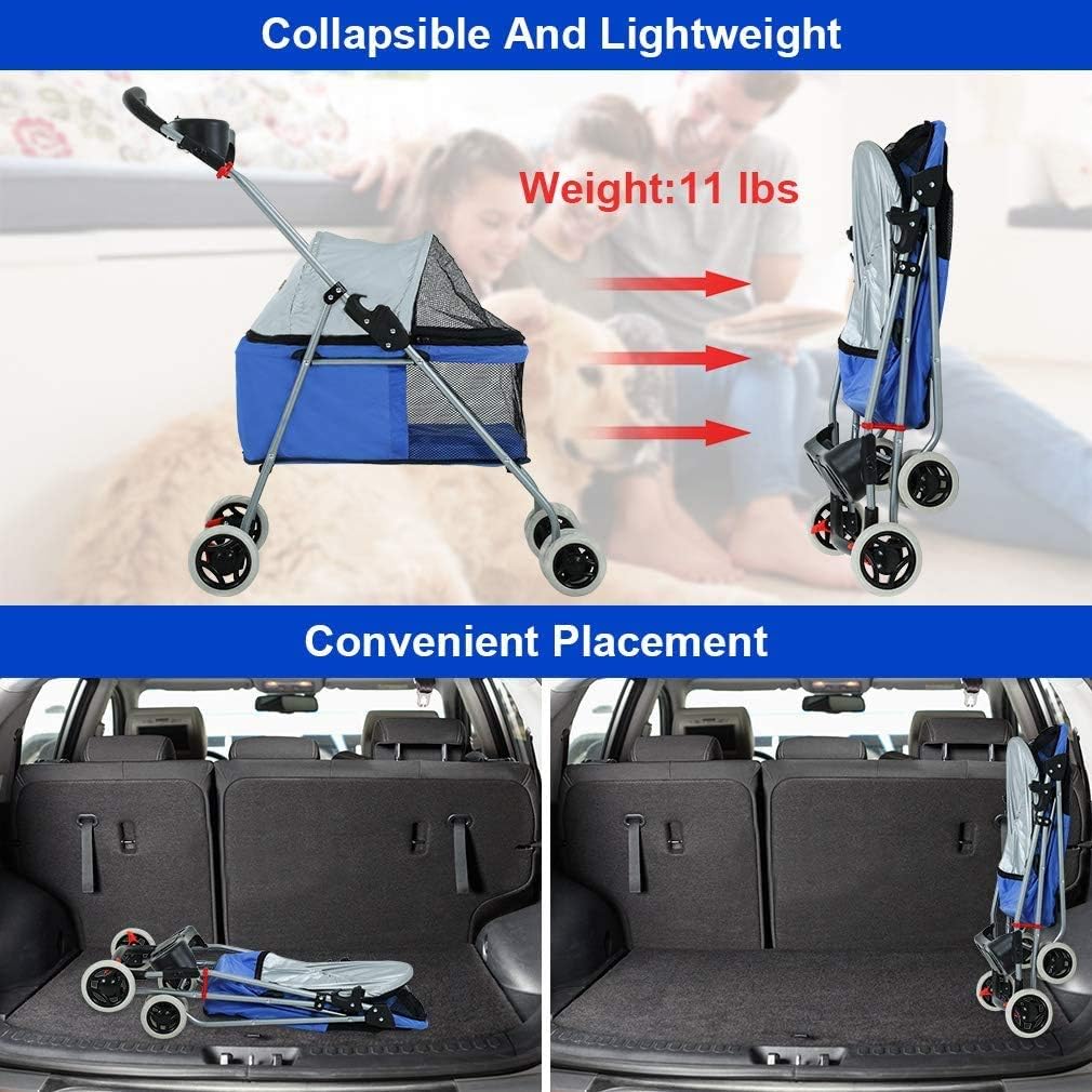 Pet Stroller Dog Stroller Cat Stroller for Small Medium Dogs and Cats,Folding Dog Stroller Carrier Strolling Cart,4 Wheel Travel Jogger,Blue