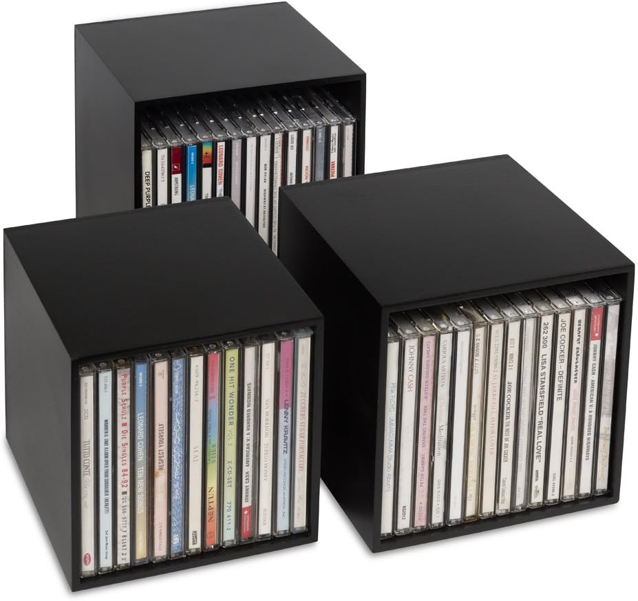 cubix CDBox Lot de 3 boîtes de rangement pour CD En bois Noir