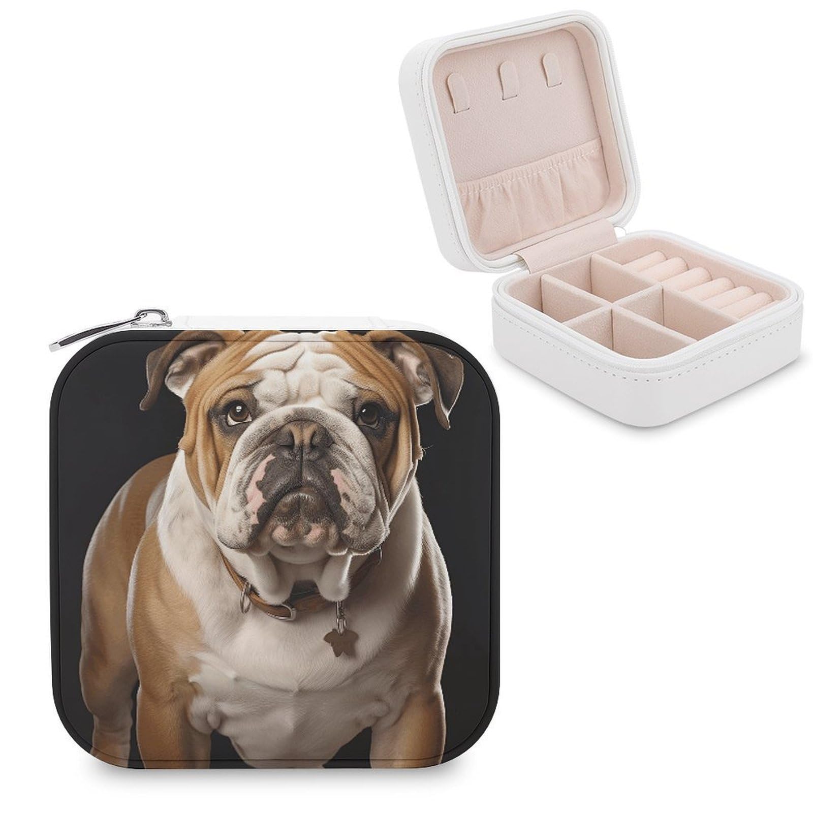 VstaDank English-Bulldog Travel Jewelry Case Small Portable Jewellry Organizer Box PU Leather Organizer Boxes Personalized Jewellery Storage Holder Gift for Womens Rings Earrings