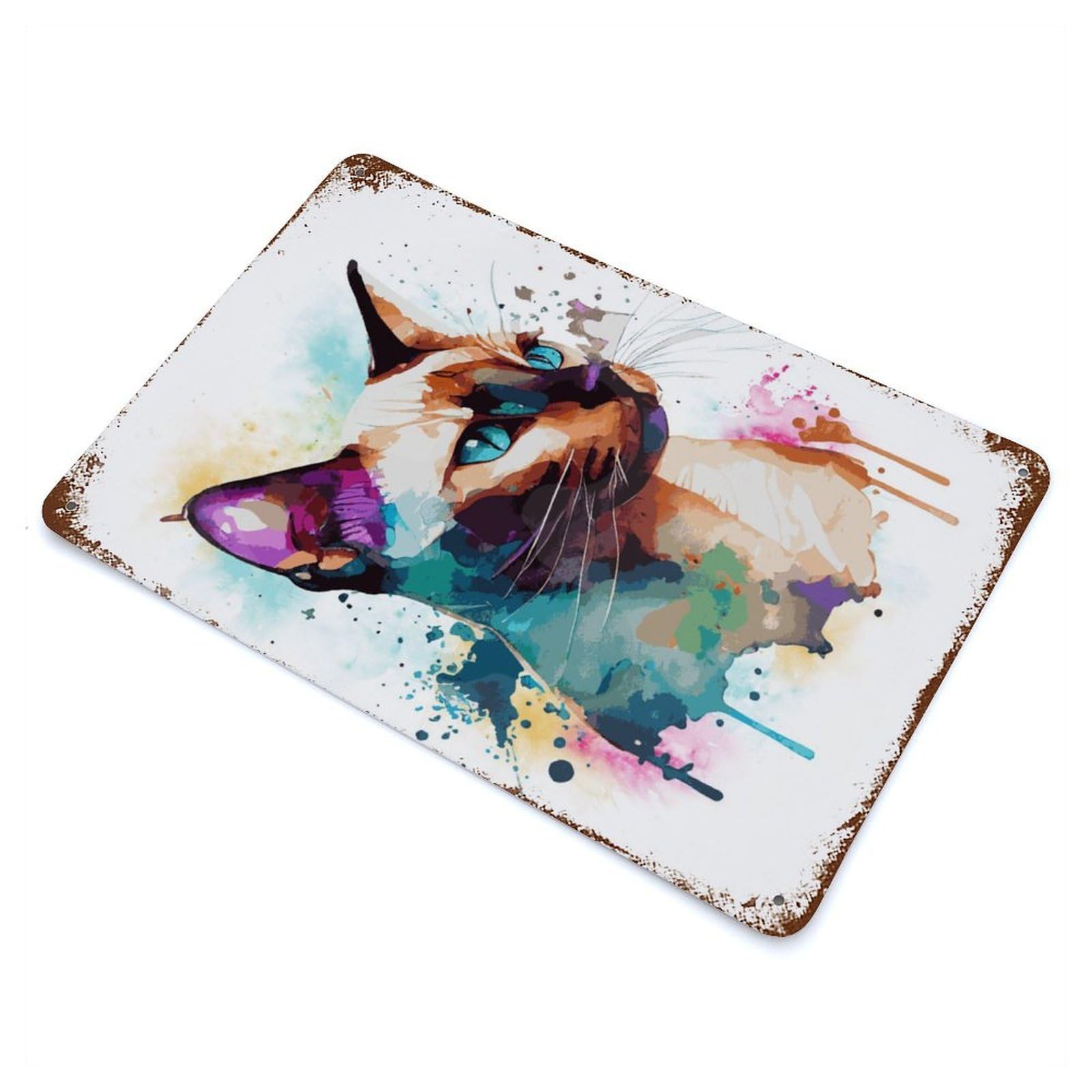 Siamese Watercolor Cat Vintage Metal Tin Sign 11.8"x7.9", Novelty Wall Decor for Garage, Pub Or Kitchen
