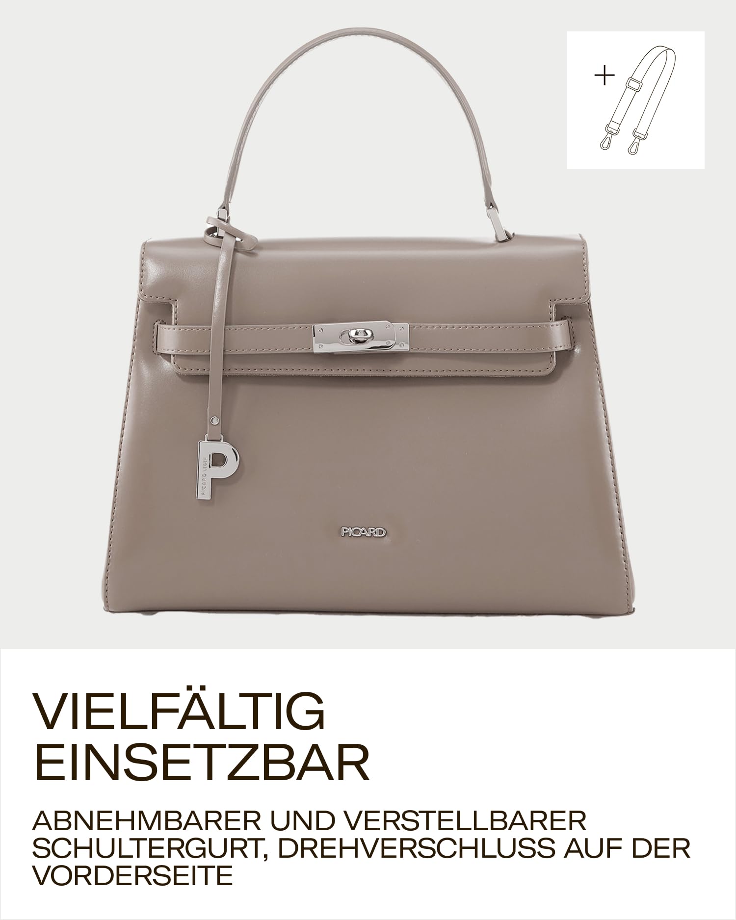 Picard Handtasche Damen Berlin | Henkeltasche aus Echtleder, gesichertem Drehverschluss & abnehmbarem Schultergurt | Umhängetasche | Elegant, modern, hochwertig | Schultertasche