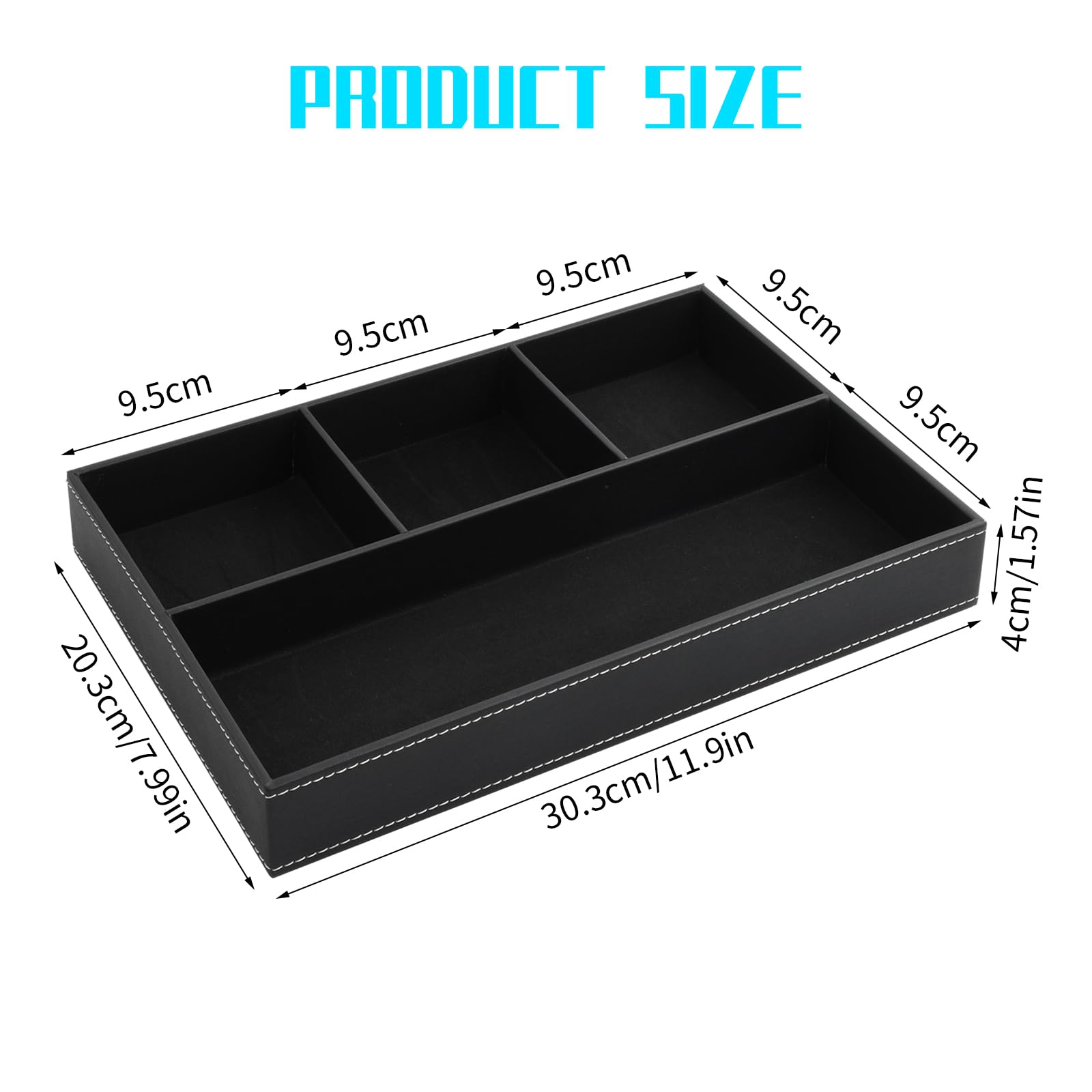 volumoon Valet Tray Organiser Nightstand Organizer for Men PU Leather Storage Box with Velvet Lined Decent Valet Tray Storage Box Holder for Jewelry Keys Phone Wallet Watch Sunglasses - Image 2