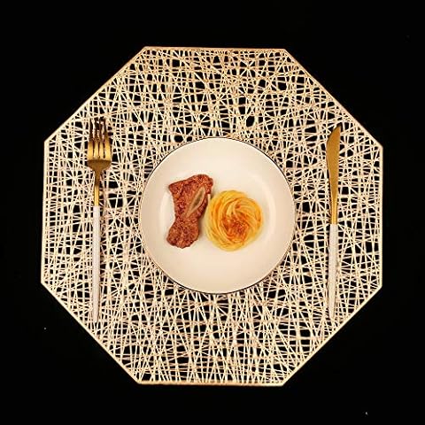 Homcomodar Placemats for Dining Table Set of 6 Place Mats Octagonal Non Slip for Dinner Table (Gold) Cover