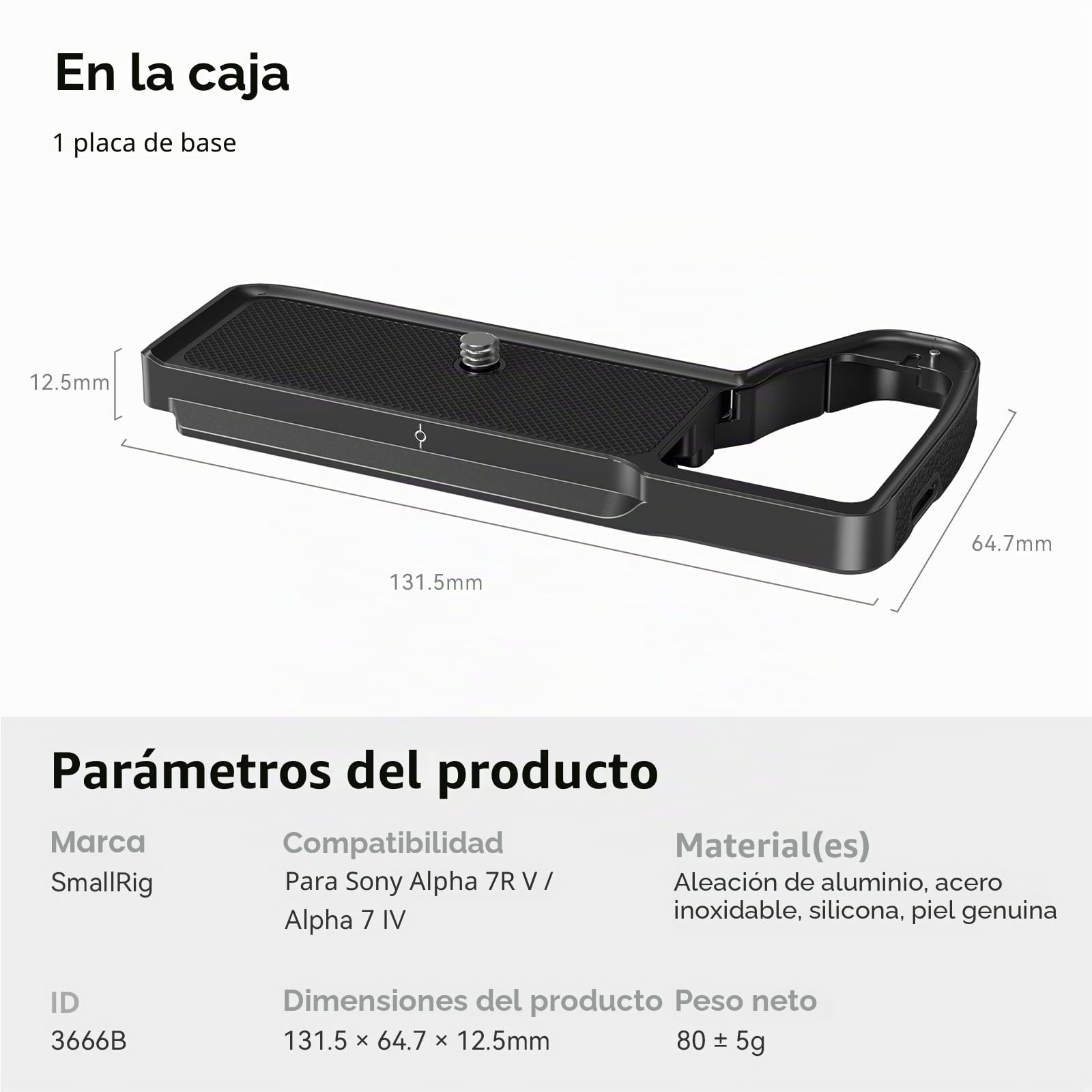 SMALLRIG Placa Base para Sony A7V/A7R V/A7 IV, con Placa de Liberación Rápida para Arca Cambio Rápido Entre Trípode y Estabilizador (para dji RS 2/RSC 2/RS 3 Pro) - 3666B
