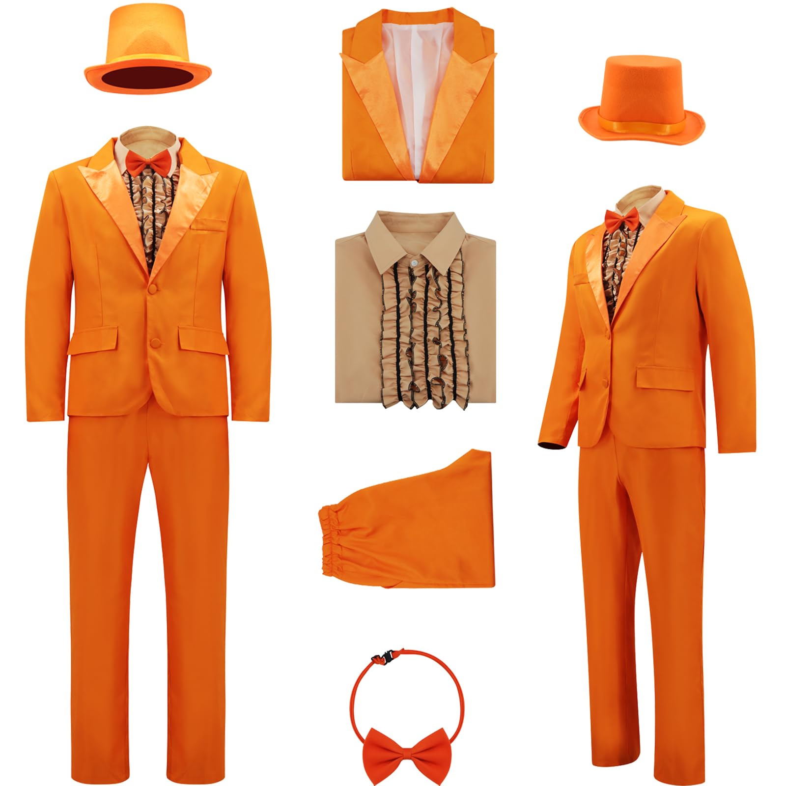 Harry and Lloyd Tuxedos Mens Fun Suit Dumber Orange Suit Dumb Blue Blazer Top Hat Bow Tie Halloween Cosplay Costume