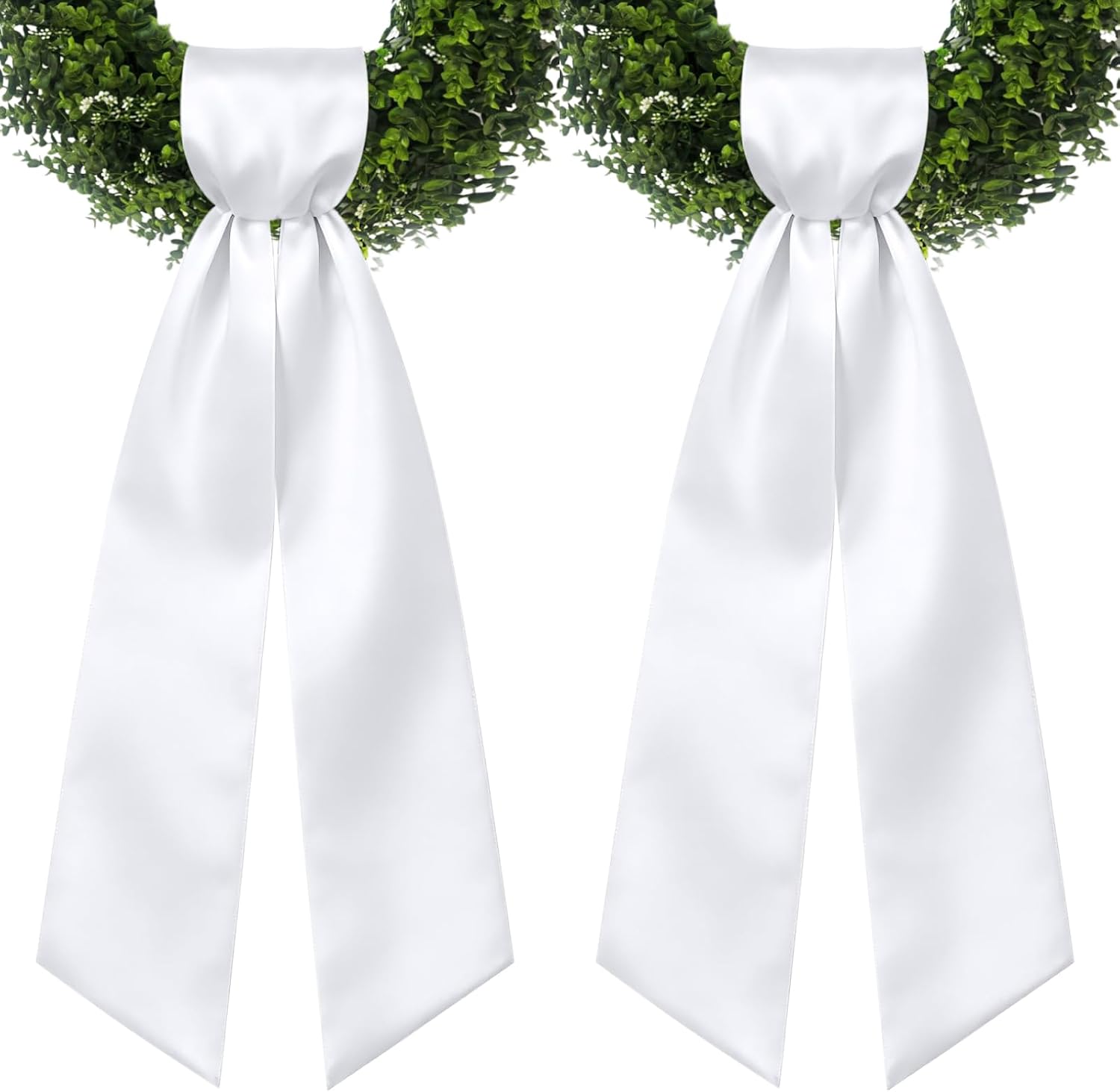 2 Pcs Wreath Sash for Front Door, 4.5" x 56" Polyester Satin Wreath Ribbon Sash – Monogram Embroidery DIY Blank Sash for Wreath Bow, Porch Garland, Christmas Wedding Holiday Decor (White)