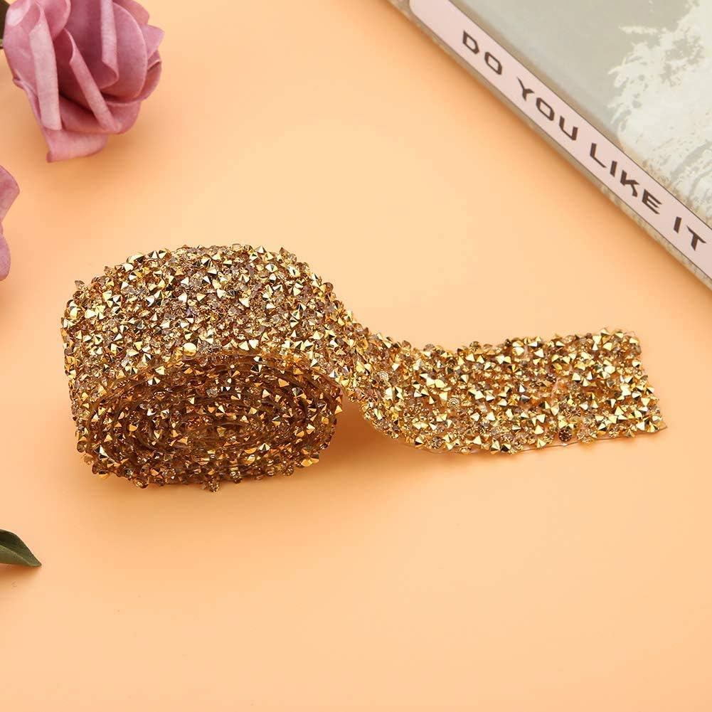 Acrylic Rhinestone Diamond Ribbon 30mm Sparkling Wrap Rhinestone Mesh for Wedding Cakes Birthday Party Supplies, Event Decorations, Baby Shower, Arts & Crafts Projects, 1 Yard 1.2" (Gold, 30mm) - Image 5