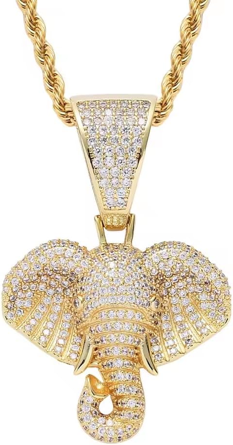 DINESH STORES 925 Sterling Silver Necklace with Elephant Head Pendant, 1 Carat Round Cut Diamond Pendant Necklace Good Luck Jewelry For Women and Men, 18 inches