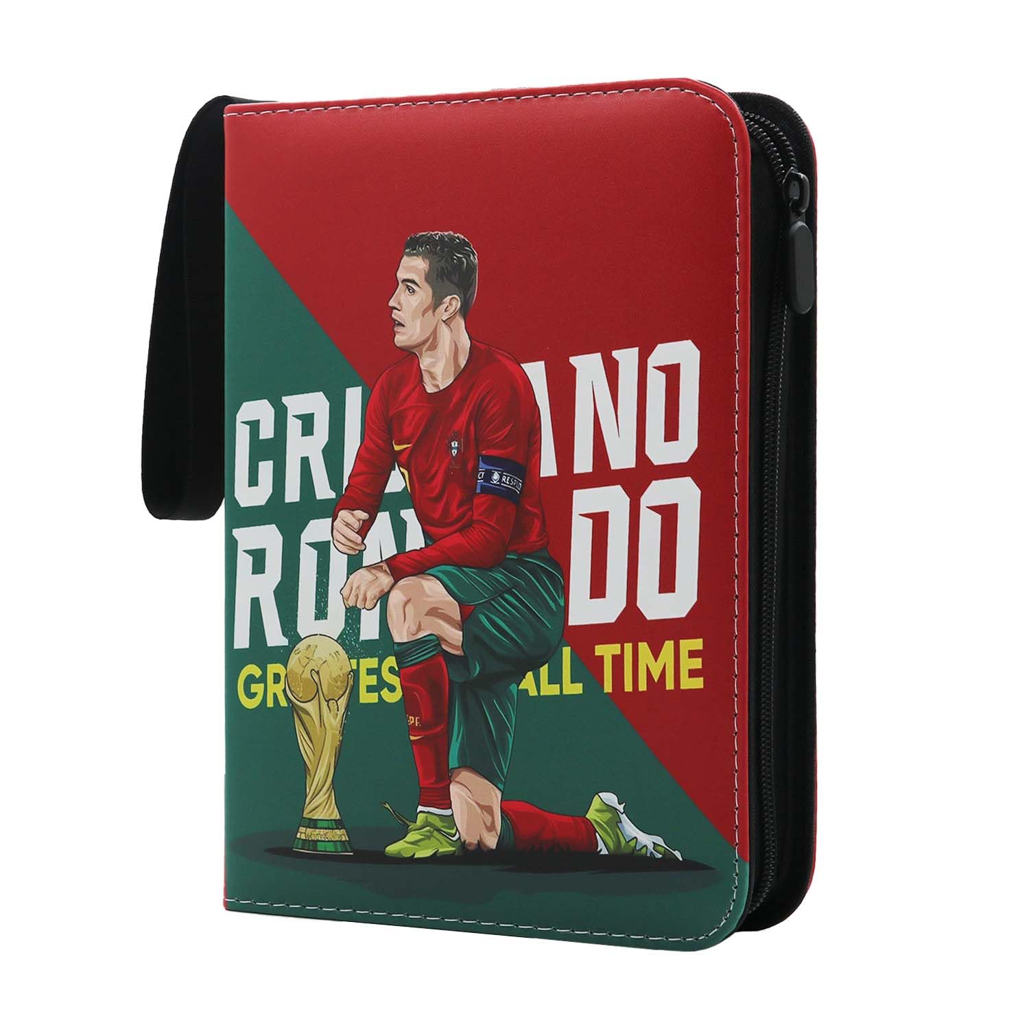 YCWIN Fußball Karten Sammelalbum mit Reißverschluss und 50 Herausnehmbaren Hüllen, 4 Taschen Fussball Sammelkarten Album für 400 Karten, Groß Sport 3 Ringe Karten Mappe Binder