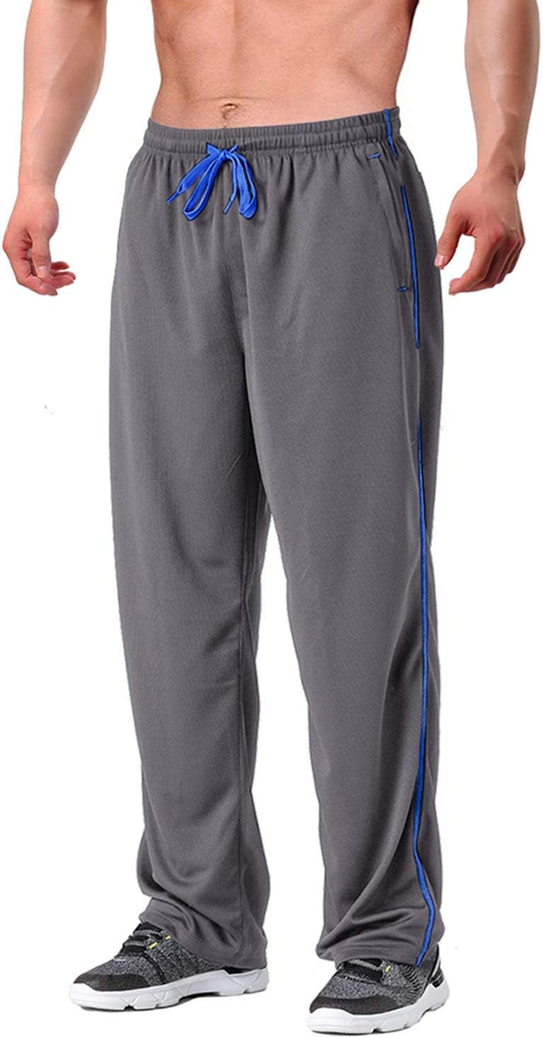 Men's Tracksuit Bottoms Mesh Jogging Sweat Pants with Zipper Pockets Open Bottom Athletic Pants Loose Fit