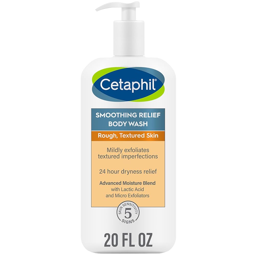 Cetaphil Body Wash, Smoothing Relief Exfoliating Body Wash, Mildly Exfoliates To Smooth Rough, Textured Skin, 24 Hour Dryness Relief, For Sensitive Skin, 20 oz