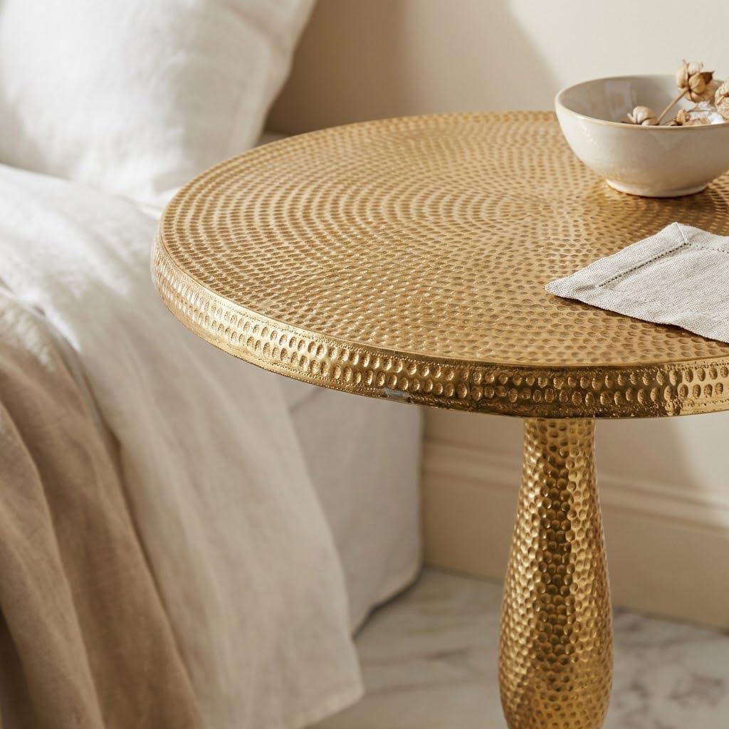 CLEENTABLE Gold Metal End Table for Living Room | 15 Inch Width x 22 Inch Height | Modern Side Table with Premium Finish | Sofa Side Table for Home Decor