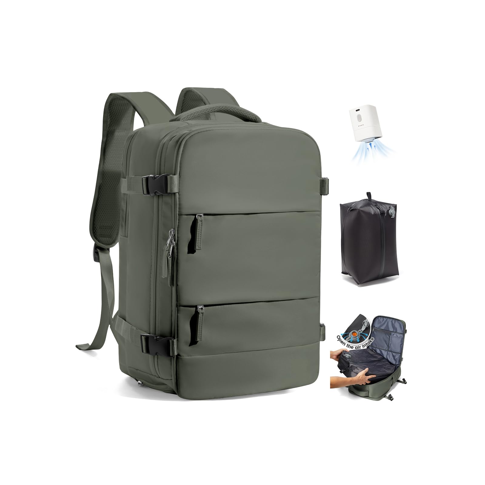 SZLX Großer Reiserucksack Damen,Vakuum Rucksack mit Pumpe Ryanair Handgepäck 40x30x20 Herren, Wizzair Handgepäck 40x30x20 Wasserdichter Tagesrucksack Fit 14 Zoll Laptop mit Schuhfach und Laptopfach