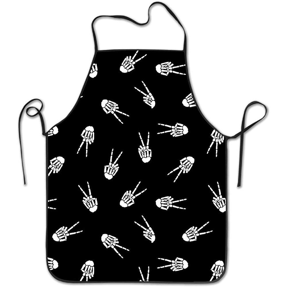 QIAOJI Unisex Kitchen Vintage Aprons Skull Hand Victory Sign Chef Apron Cooking Apron Barbecue Vintage Aprons